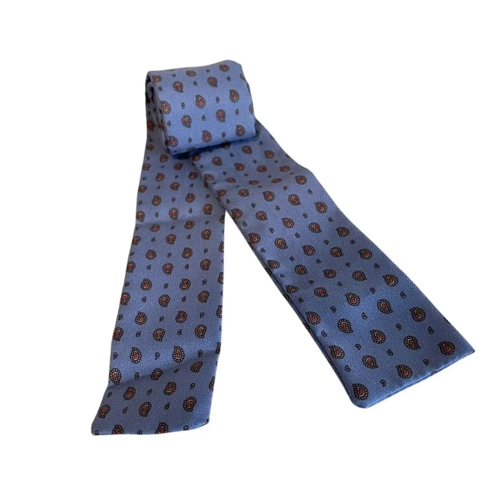 Vintage Groovy Mcm Patterned Tie Hair Neck‎ Scarves 2x48 Blue Paisley 70s Chic
